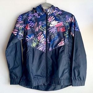 NIKE Nike Black Graffiti Lightweight Jacket with Hood SIZE M
